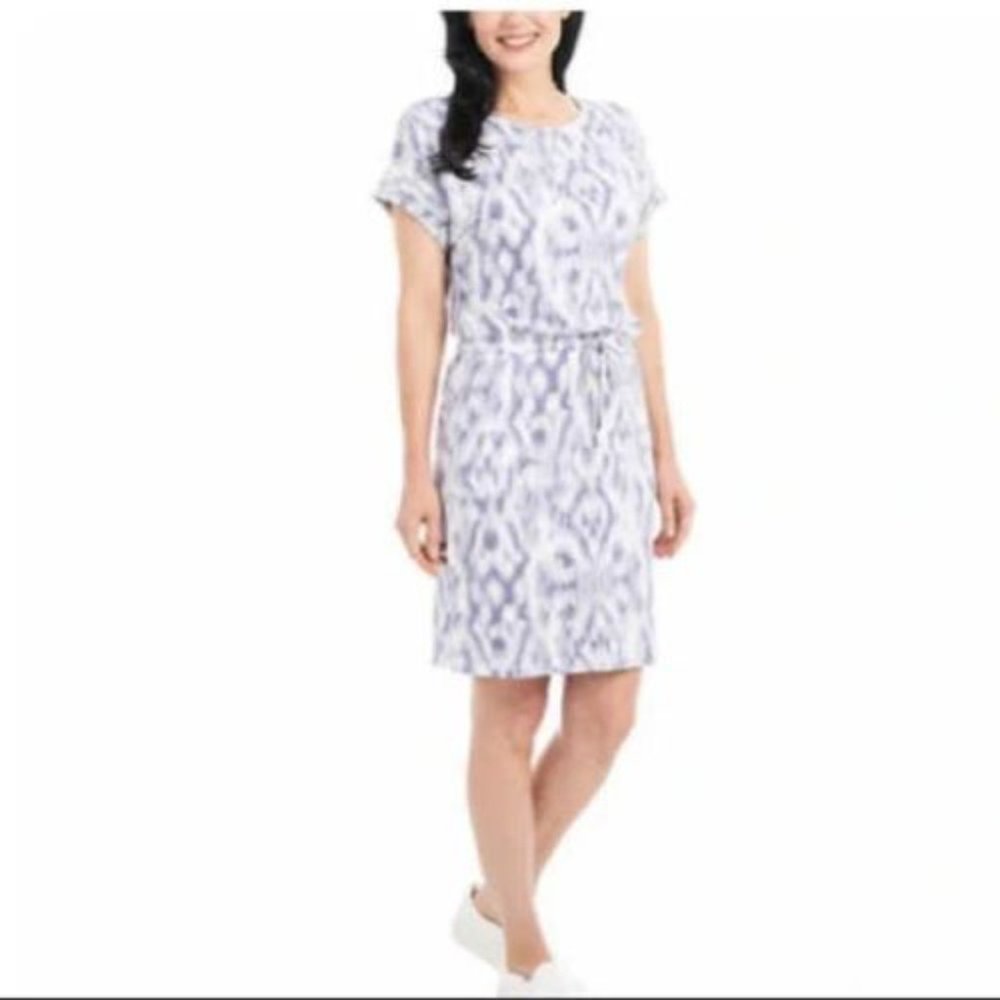 NWoT Hilary Radley Womens Short Sleeve Dress Size Large Off White/Gray $60 5B195